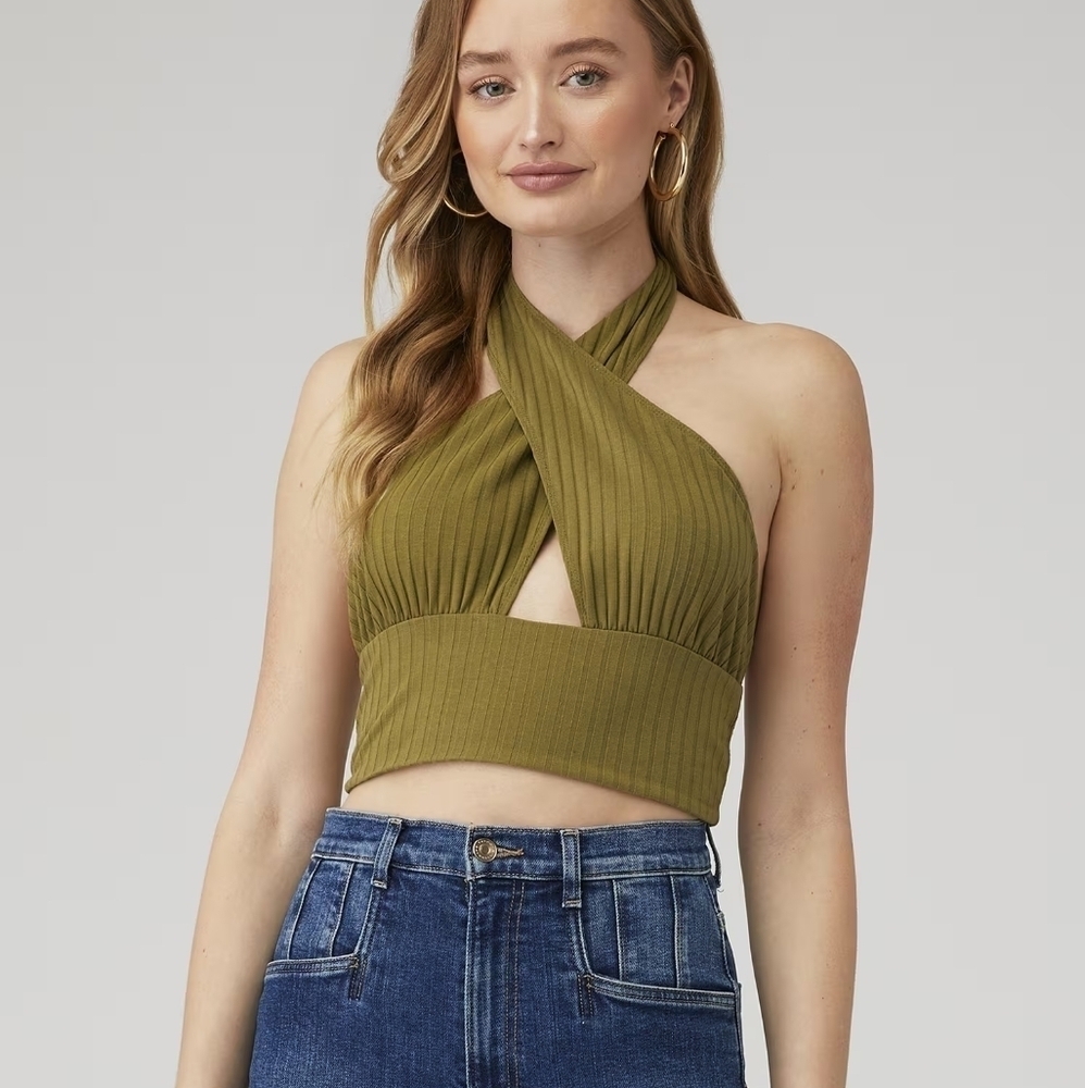 Callahan Olive Green Halter Top Summer Spring Size Small